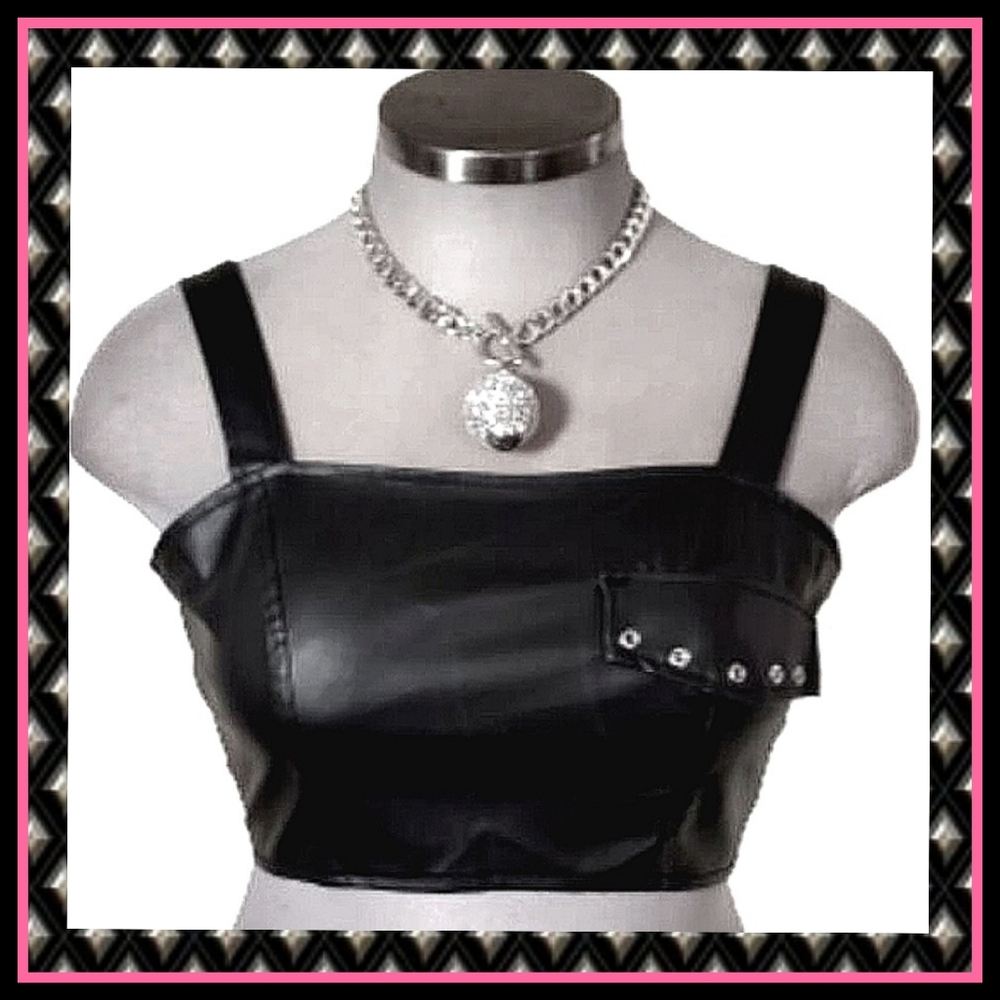 SEXY ☆ VEGAN LEATHER ☆ ZIP BACK CROP TOP ☆ M ☆ NWT